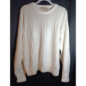 Fox Collection L White Textured Cotton Sweater Vintage Cottagecore Clean Girl